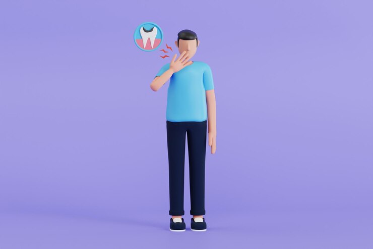 PSD man suffering from toothache 3d illustration