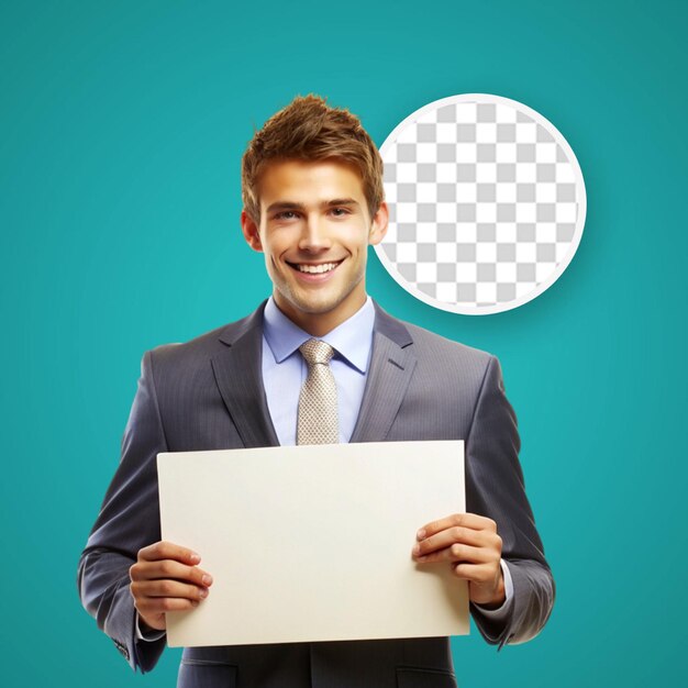 PSD a man in a suit holds a clipboard that says quot the word quot