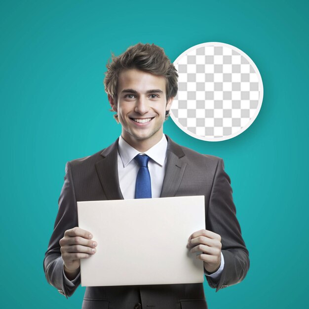 PSD a man in a suit holds a clipboard that says quot the word quot