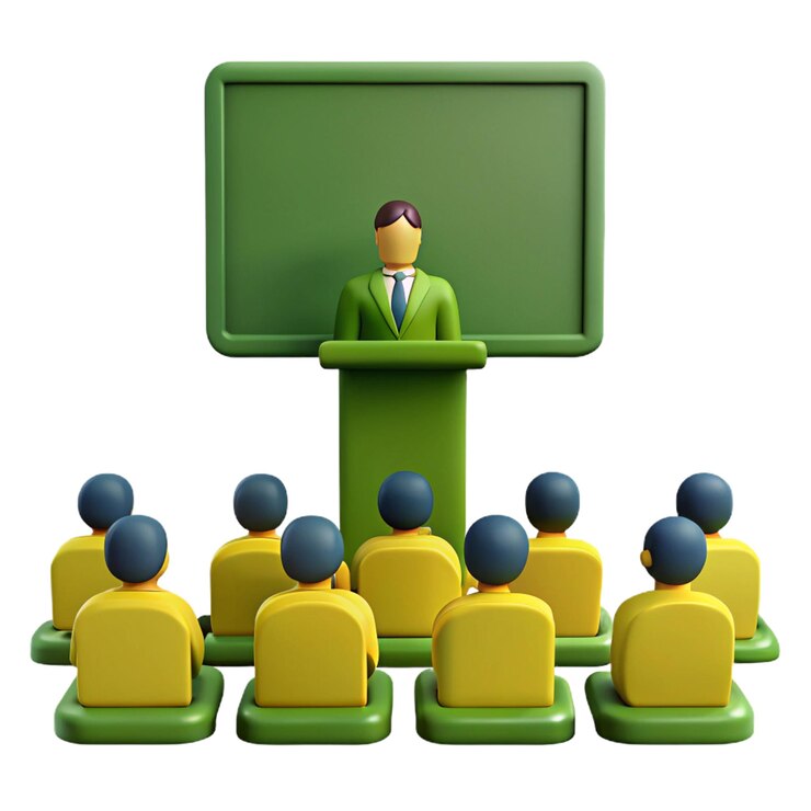 PSD a man in a suit stands in front of a podium with a man in a suit in front of him