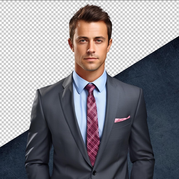 PSD a man in a suit with a pink pocket square on the left