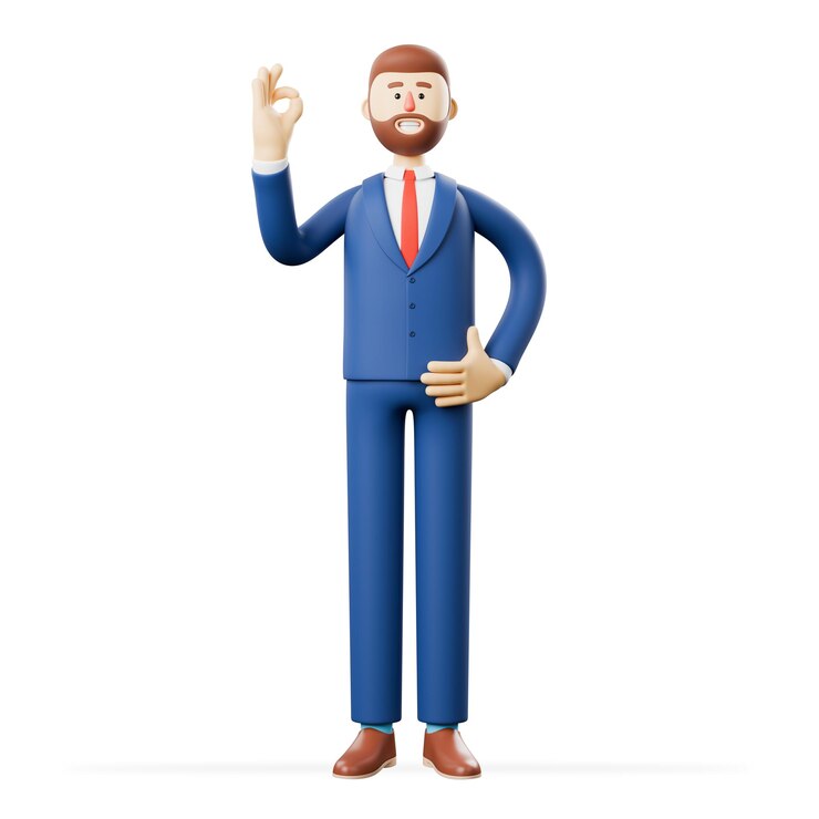 PSD a man in a suit with a red tie pointing up