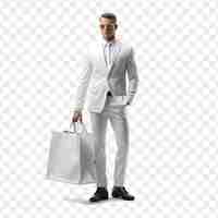 PSD a man in a suit with a white bag and a white bag