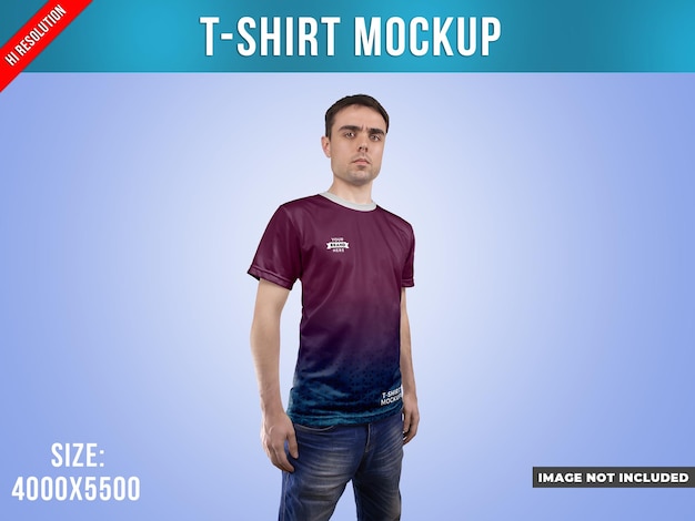 PSD man in t-shirt mockup half side view