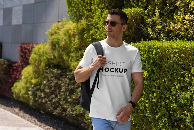 Man T-shirt mockup on street