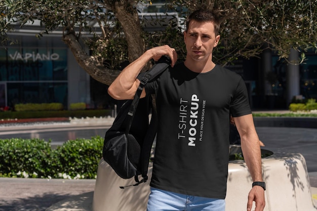 Man t-shirt mockup on street