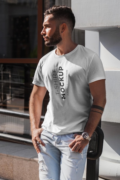 Man t-shirt mockup on street