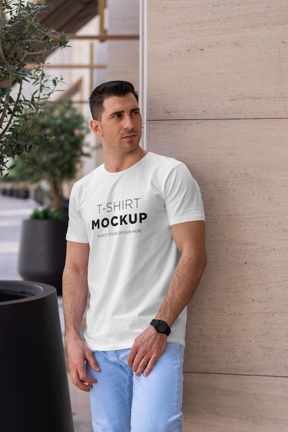 Man T-shirt mockup on street