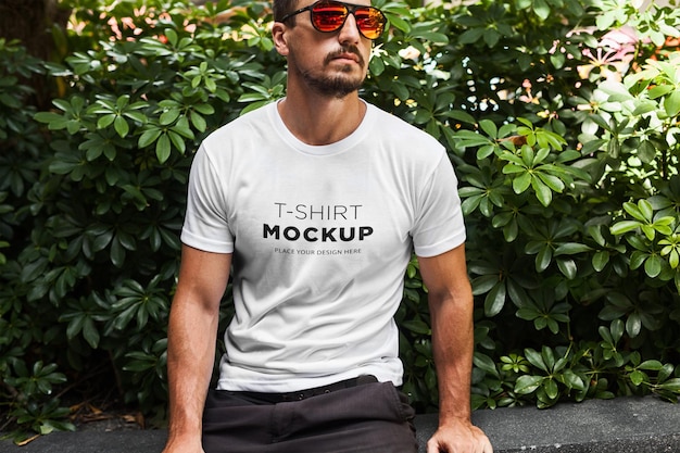 Man T-shirt mockup on street