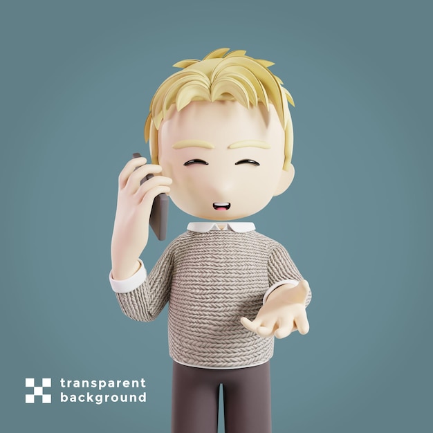 Man talking on mobile phone 3d character render illustration