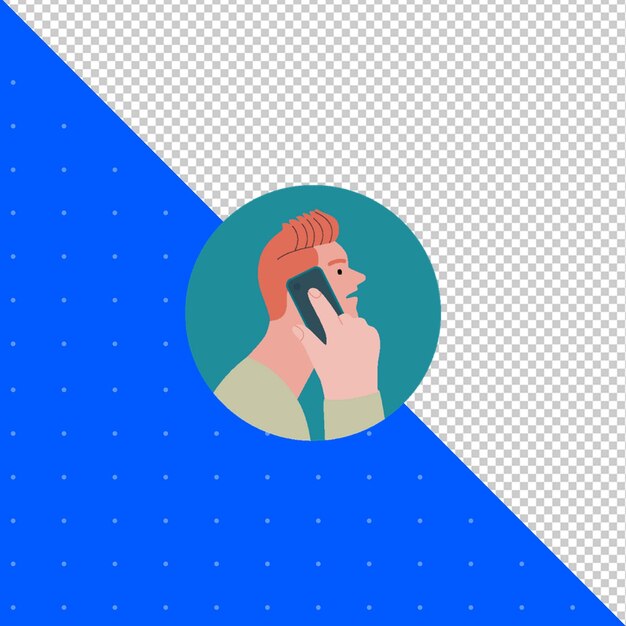 a man talking on a phone with a hand holding a phone