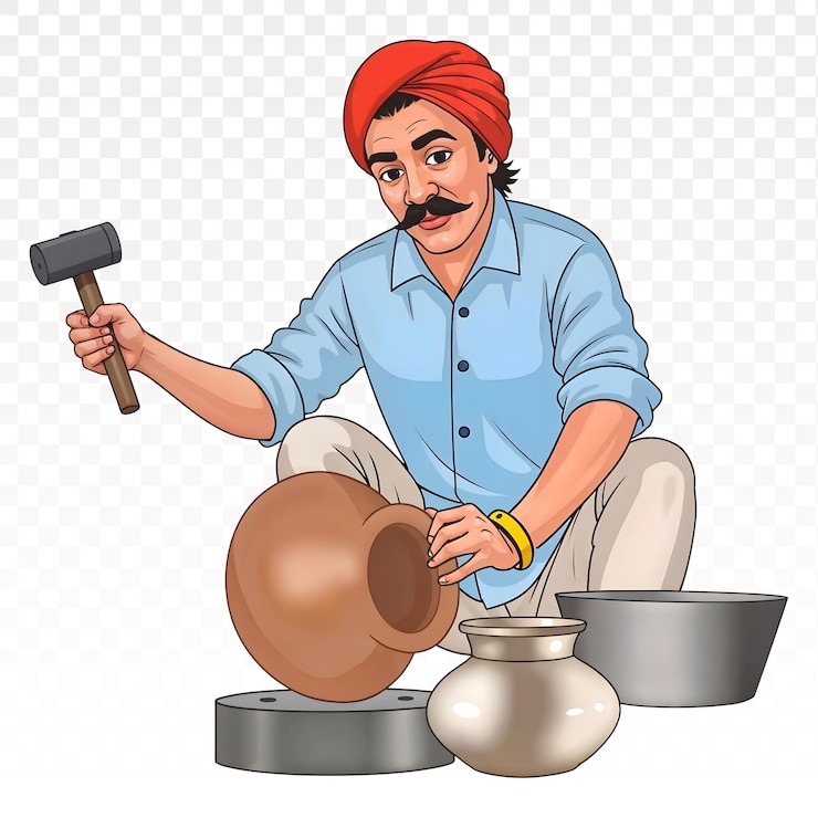 PSD a man tinker is making a pot