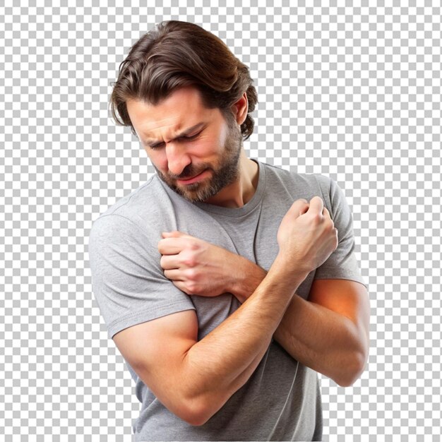 PSD a man touching his arm arm pain concept