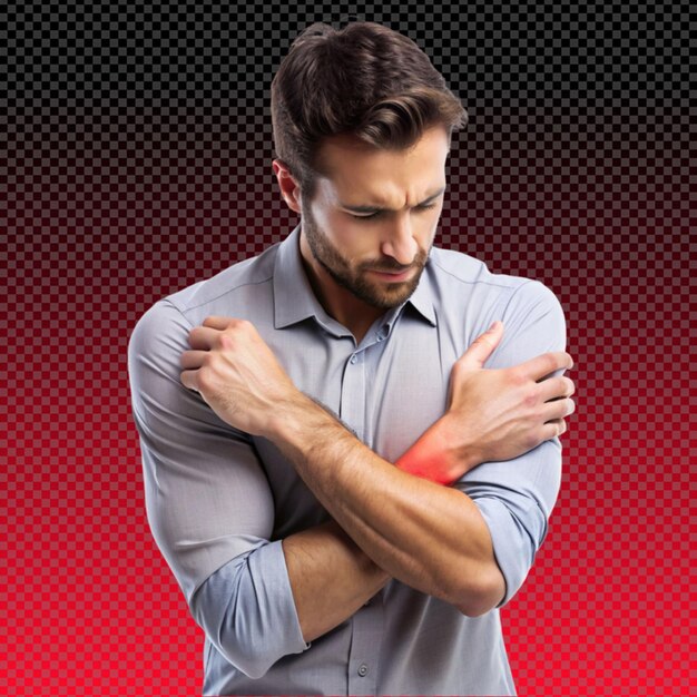 PSD a man touching his arm pain on transparent background