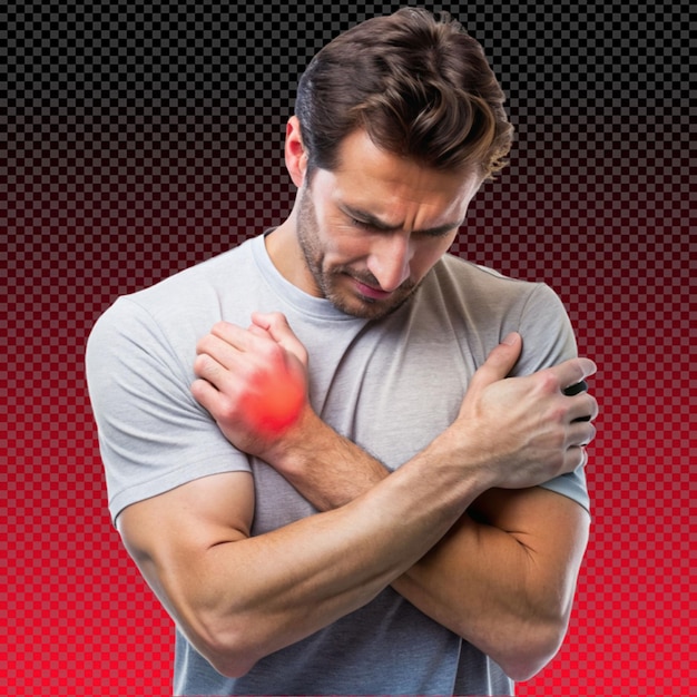 PSD a man touching his arm pain on transparent background