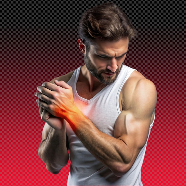 PSD a man touching his arm pain on transparent background