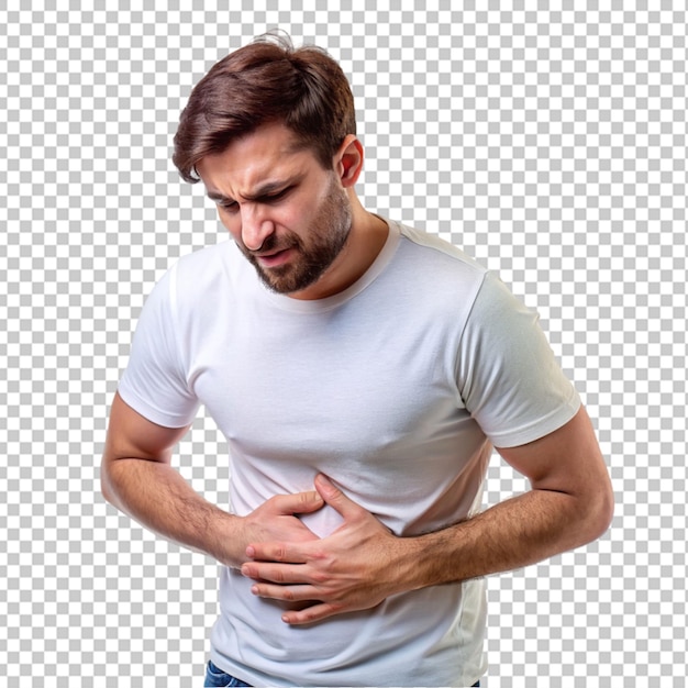 PSD a man touching his stomach stomach pain concept