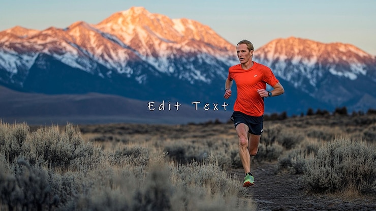 PSD man trail running in mountain landscape at sunset