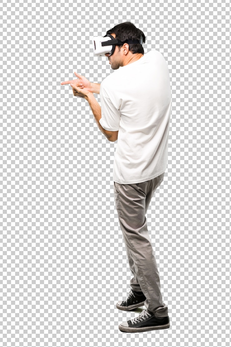 PSD man using vr glasses shooting with a virtual pistol