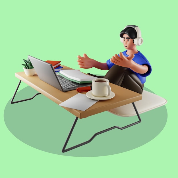 man in a video conference remote work setup