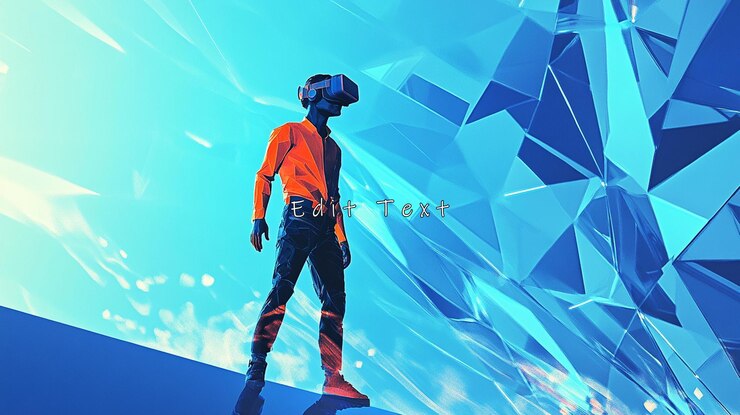 PSD 디지털 풍경을 탐구하는 vr 헤드을 입은 남자