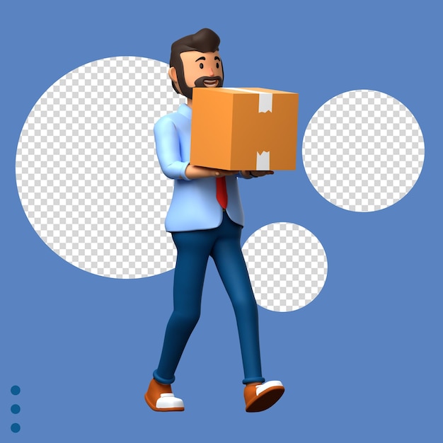man walking and carrying cardboard box