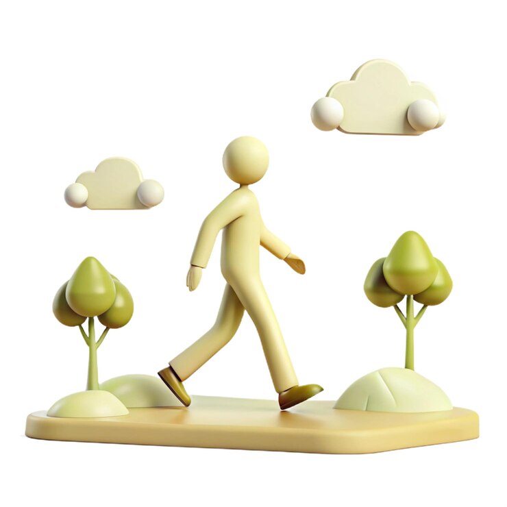 PSD a man walking in the park with trees and clouds