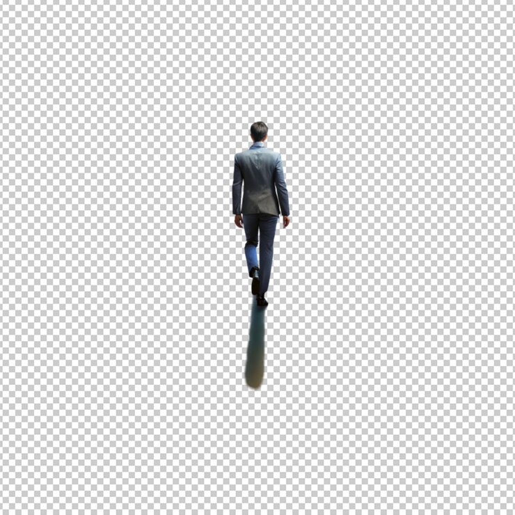 PSD man walking rear view on transparent background