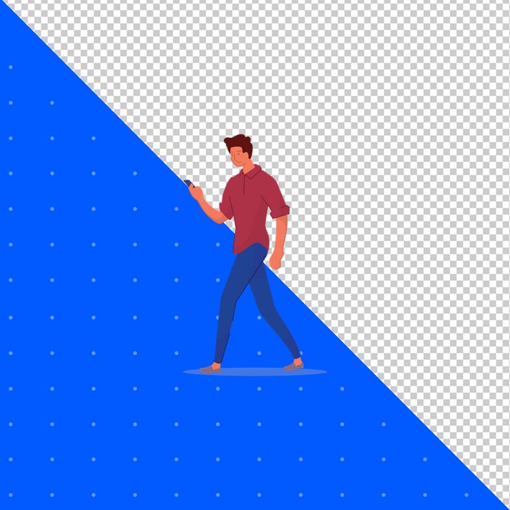 PSD a man walks across a blue background with a book in his hand
