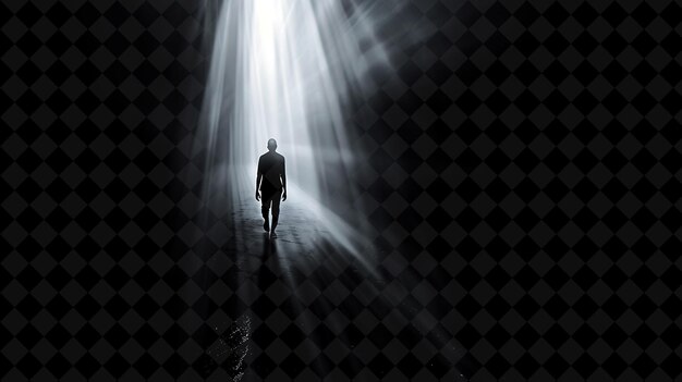 A man walks in the dark with a light shining through his back