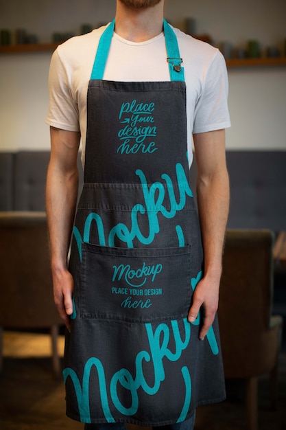 PSD man wearing apron at work front view