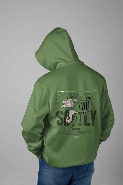 PSD man wearing back of a sweatshirt mockup