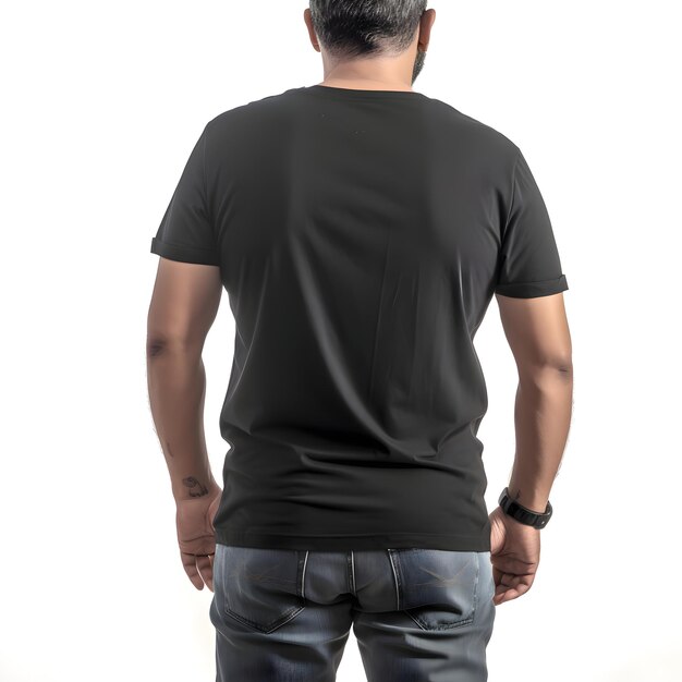 PSD man wearing blank black t shirt isolated on white background with clipping path