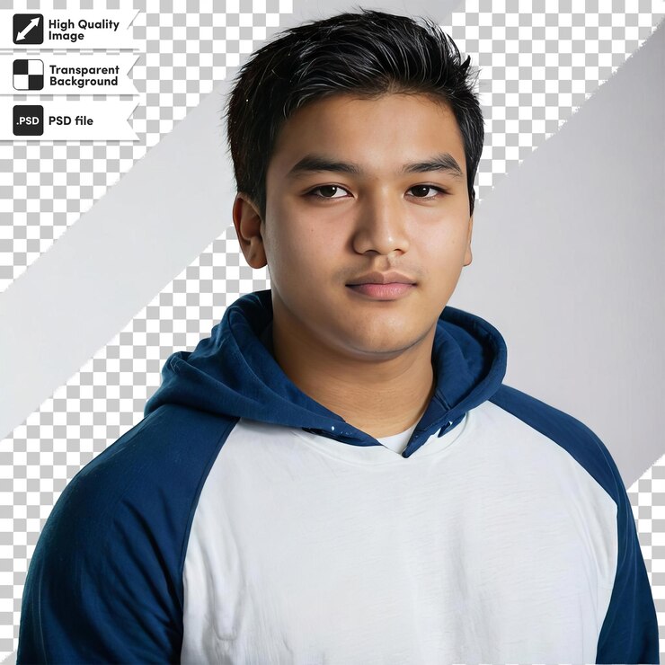 PSD a man wearing a blue and white jacket with the word  lg  on it