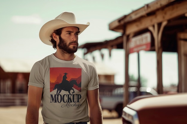 Man wearing cowboy clothes mockup