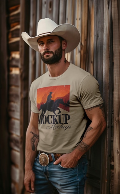 PSD man wearing cowboy clothes mockup