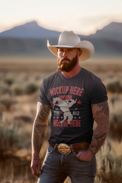 PSD man wearing cowboy clothes mockup