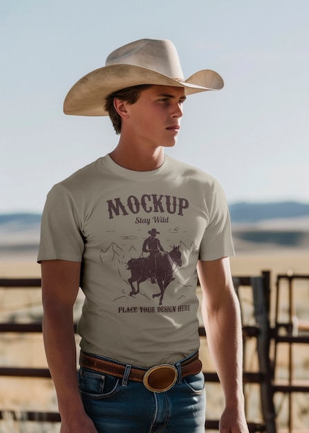 Man wearing cowboy clothes mockup