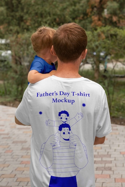 PSD man wearing fathers day t-shirt mockup