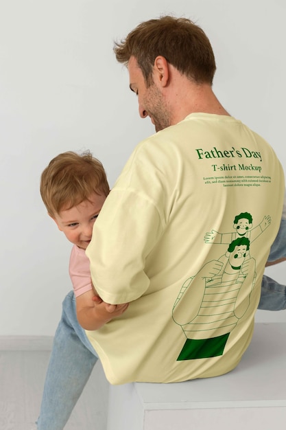 PSD man wearing fathers day t-shirt mockup