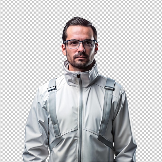 PSD a man wearing full tech clothing on transparent background
