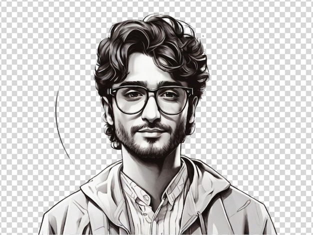 PSD a man wearing glasses line art on transparent background