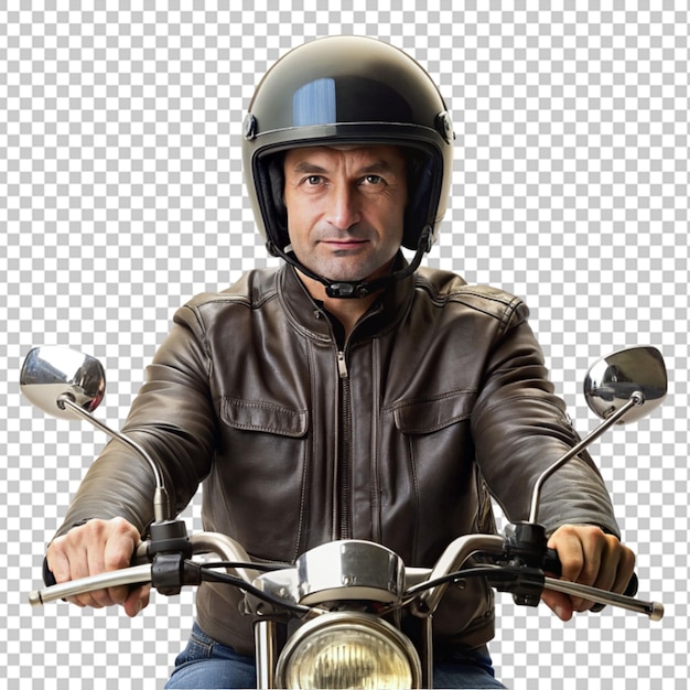 Man wearing helmet and driving a motorcycle