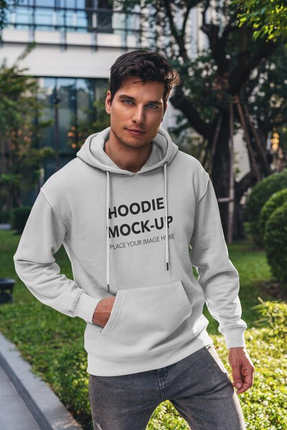 Premium PSD | A man wearing a hoodie mockup