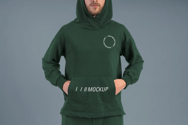 Man wearing jogger pants and hoodie mockup