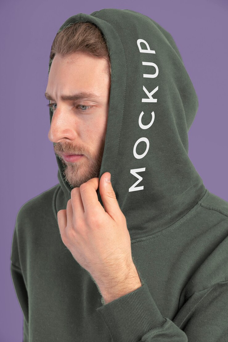 PSD man wearing jogger pants and hoodie mockup