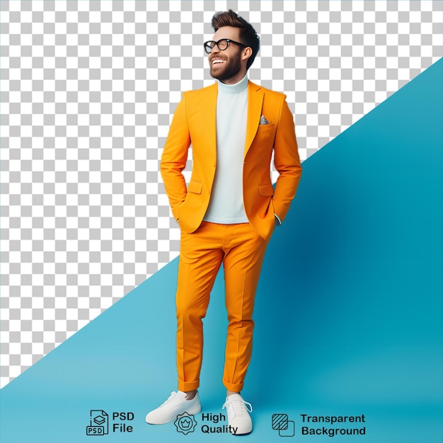 PSD man wearing orange business suit isolated on transparent background include png file