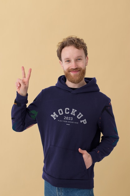 PSD man wearing sweatshirt mock-up design