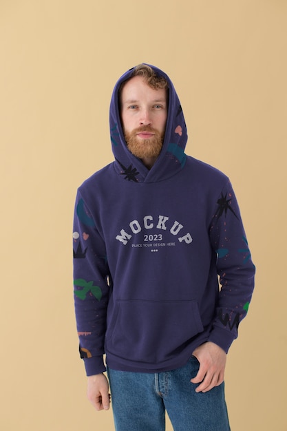 PSD man wearing sweatshirt mock-up design