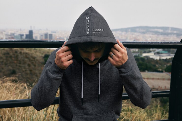 PSD man wearing sweatshirt mockup